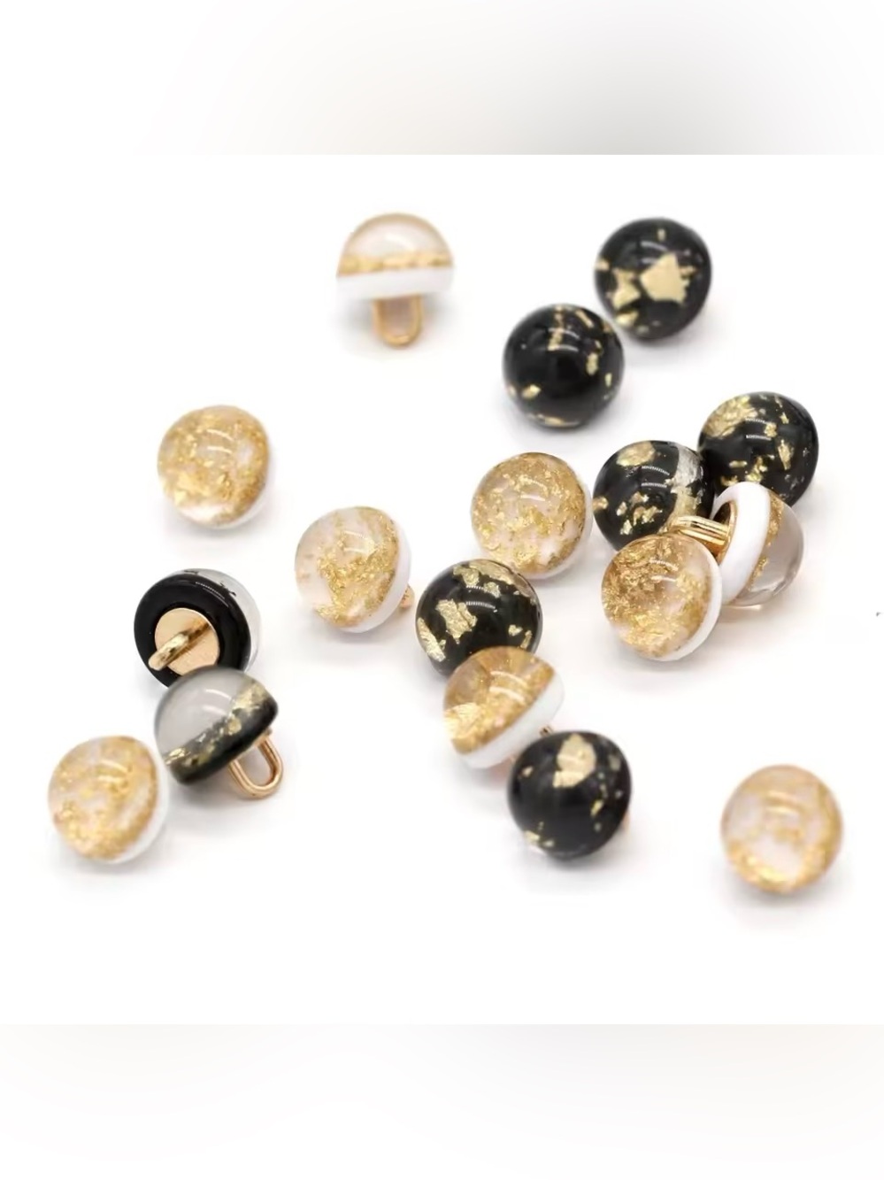10, 10mm (0.394") Clear Resin With Gold Fleck Buttons for Sewing Or Crafts, NIP - Picture 3 of 9